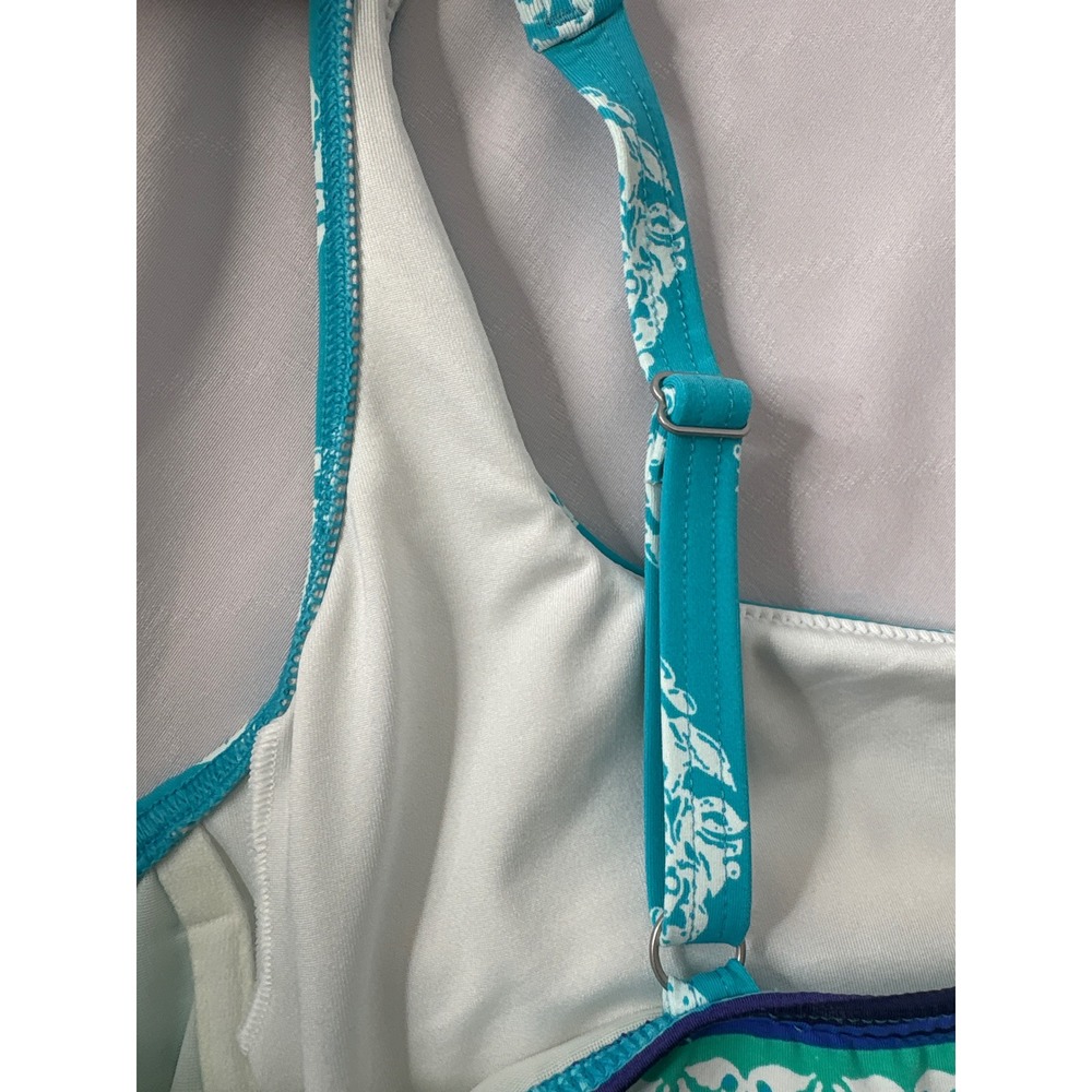 LANDS' END Teal Paisley Striped Tankini Top Sz 16 Underwire Bra Modest Swimwear - Picture 8 of 8